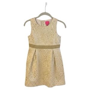Lilly Pulitzer Girls Abrianna Holiday Dress Gold Metallic Shimmer Size 10